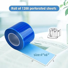 (1200 Sheets Blue/Clear) Dental Barrier Film Roll with Dispenser Box 4" x 6"